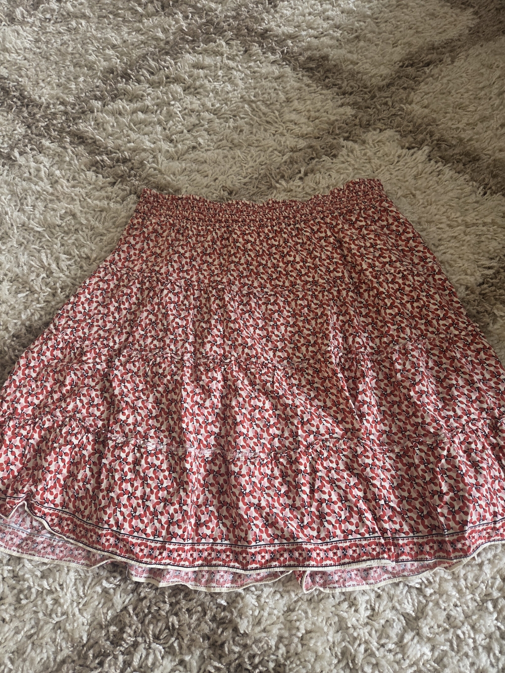 Max Studio Pink Red Floral Smocked Waist Skirt